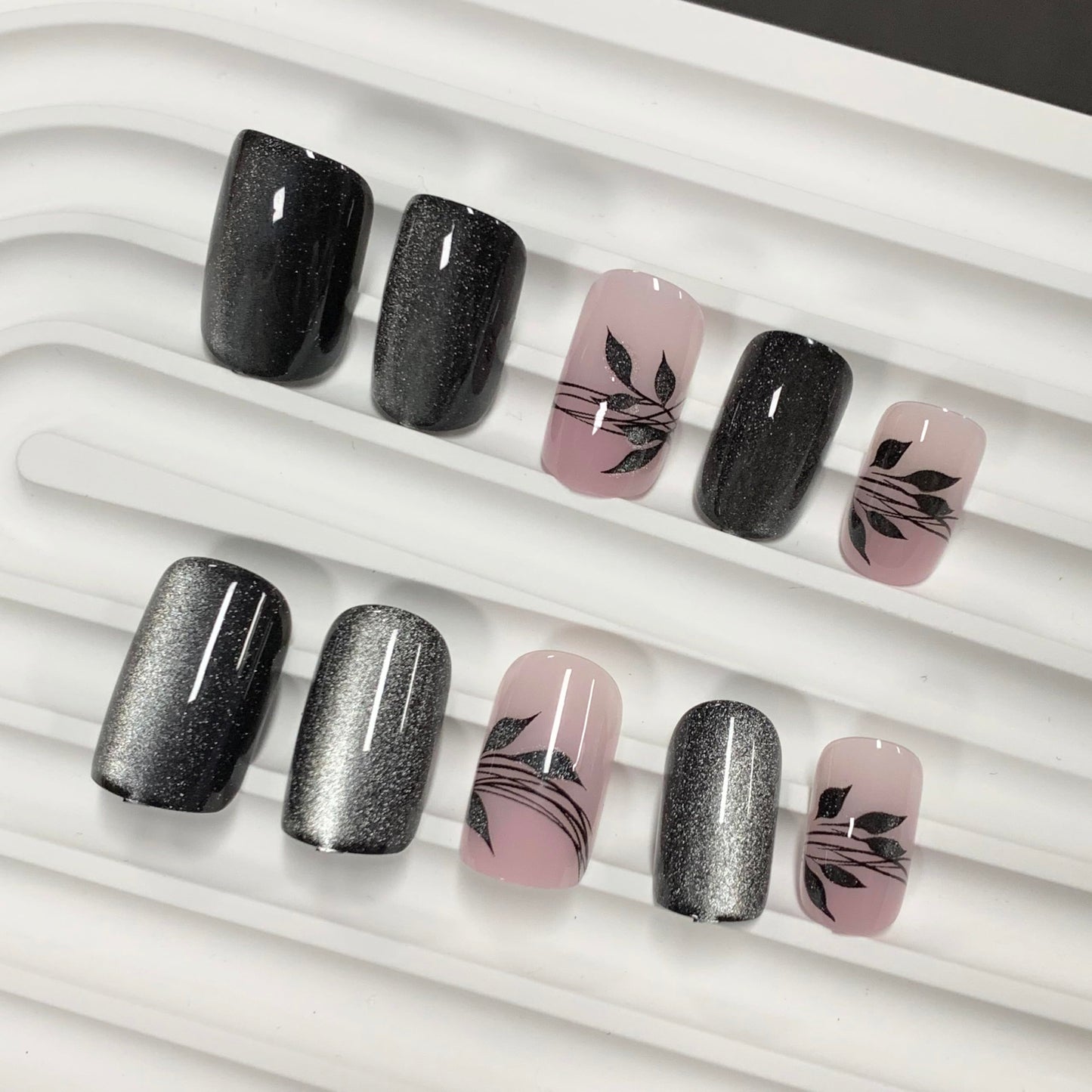 BABALAL Coffin Press on Nails Long Fake Nails Glossy Black French Glue on Nails Goth Ballerina Acrylic Nails 3d Metallic Cross Charm Designs 24pcs Beauty & Personal Care BABALAL