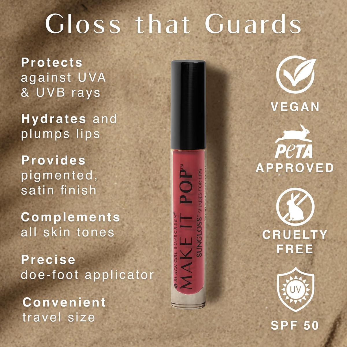 BLACK GIRL SUNSCREEN - Make It Pop Sungloss - Revolutionary Sun Protection and Gloss in One - SPF 50 (Cherry Noir)