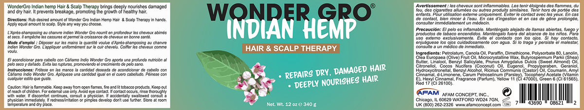 Indian Hemp Hair Grease Pomade, 12 fl oz - Hair Regrowth Styling Treatment - Deeply Nourishes & Repairs Damages By Wonder Gro