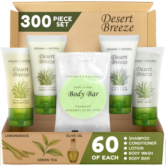 Travel Size Hotel Toiletry Set 300 Count 1 oz Bottles Guest Amenities for Vacation Rentals and Short Term Rentals Paraben Free Green Tea Lemongrass Beauty & Personal Care 1-Shoppe All-in-Kit