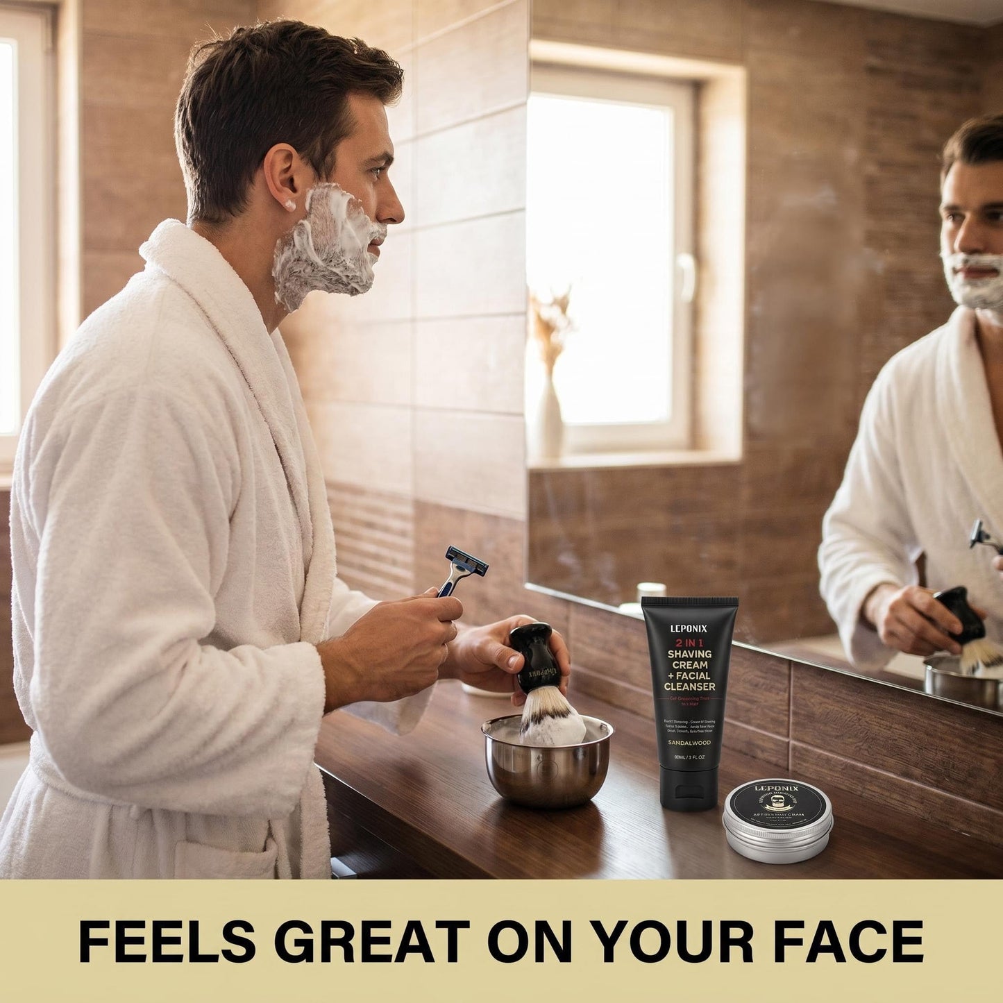 LEPONIX Men's Shaving Kit 4 Piece with Shaving Brush and Bowl Sandalwood Beauty and Personal Care LEPONIX