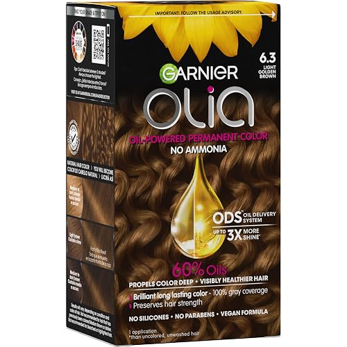 Garnier Olia Hair Color, Ammonia-Free Permanent Hair Dye, Oil-Powered Formula for 100% Gray Coverage and 3x Shinier Hair, Vegan & Cruelty Free, 6.3 Beauty & Personal Care Garnier