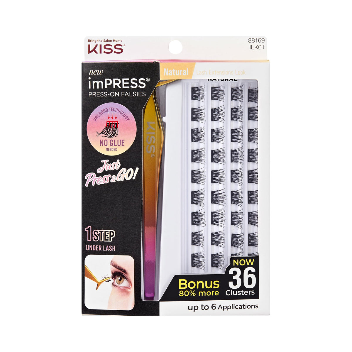 KISS imPRESS Falsies Press On Self Adhesive Eyelashes, 12mm-14mm Natural Volume Press On Lashes, Black, No Glue Needed, Invisible Band, 20 Lash Beauty & Personal Care imPRESS