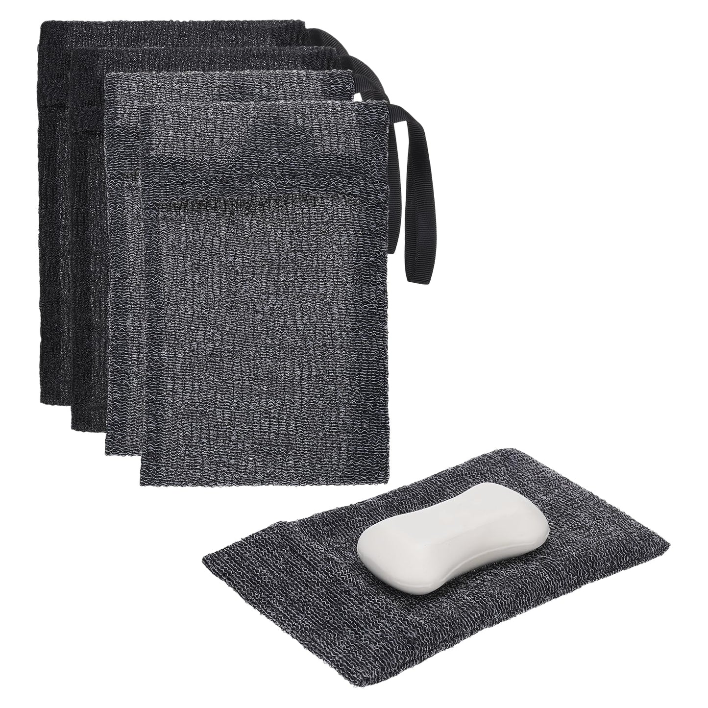 uxcell Loofah Soap Pouch, 4 Pcs Bar Soap Saver Bag with Black Handle Nylon Body Scrubber Pouch Exfoliating Net for Body Shower Foaming Travel Camping Beauty and Personal Care uxcell
