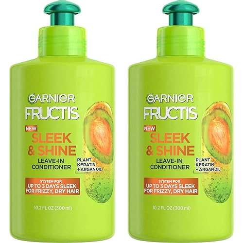Garnier Fructis Sleek & Shine Leave-In Conditioning Cream for Frizzy, Dry Hair, Plant Keratin + Argan Oil, 10.2 Fl Oz, 2 Count (Packaging May Vary) Beauty & Personal Care Garnier