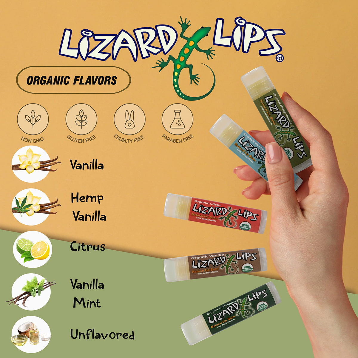 Lizard Lips USDA Certified Organic Lip Balm (Vanilla Mint) Beauty & Personal Care Lizard Lips