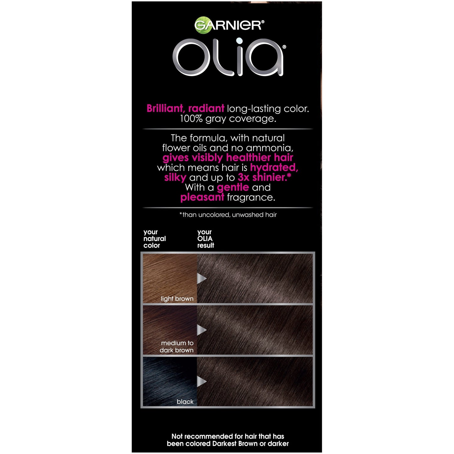 Garnier Olia Ammonia-Free Brilliant Color Oil-Rich Permanent Hair Color, 4.0 Dark Brown (1 Kit) Brown Hair Dye (Packaging May Vary) Beauty & Personal Care Garnier