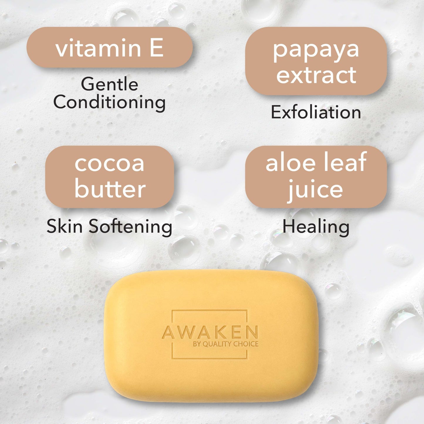 Awaken Cocoa Butter Bar Soap with Vitamin E, Moisturizing Body and Face Cleanser, Gentle Daily Bath Soap with Rich Creamy Lather, Nourishing Skincare Beauty & Personal Care Awaken by Quality Choice