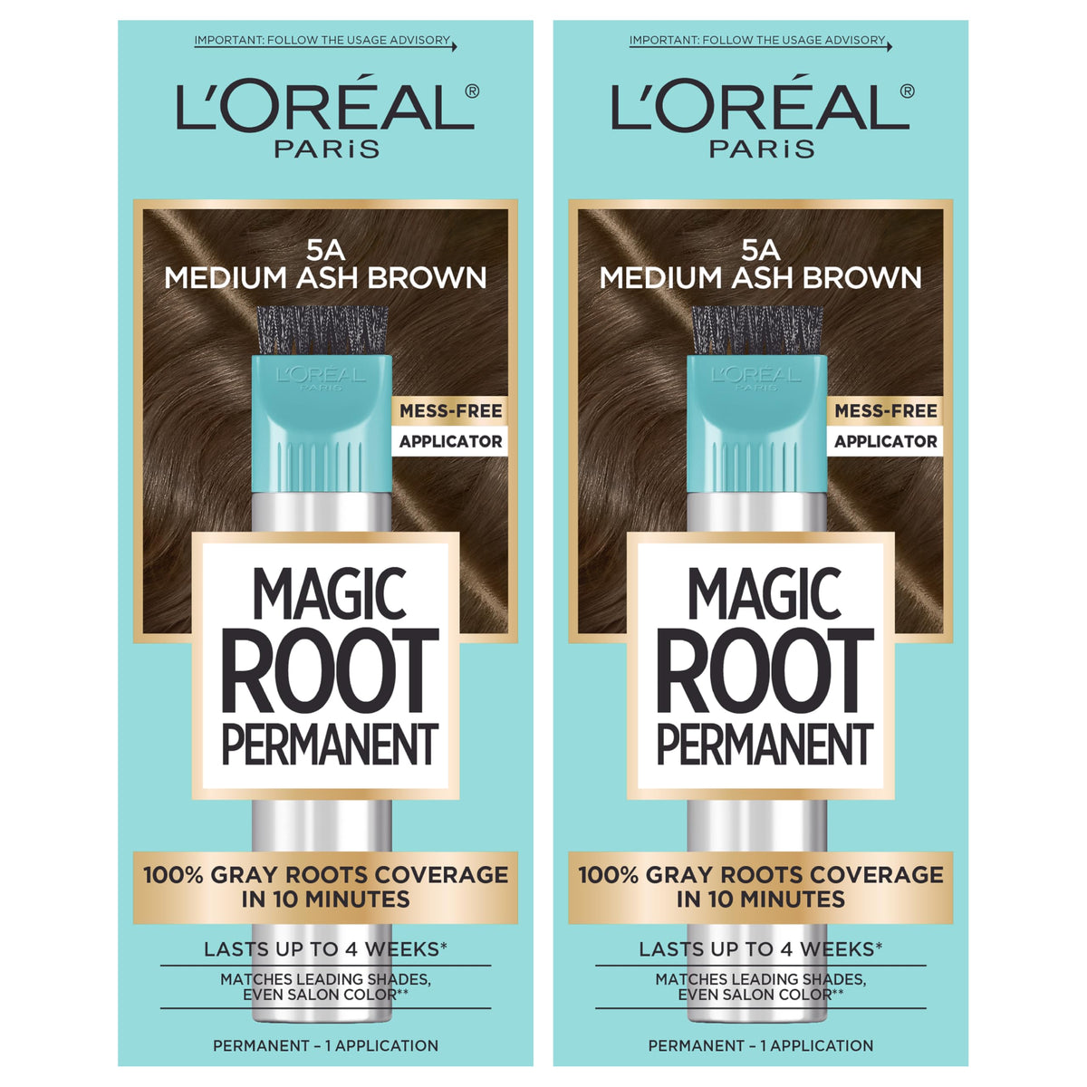 L'Oreal Paris Magic Root Permanent Hair Color Kit, 100% Gray Hair Coverage In Just 10 Minutes, Precision Brush Applicator for Seamless Application, 5A