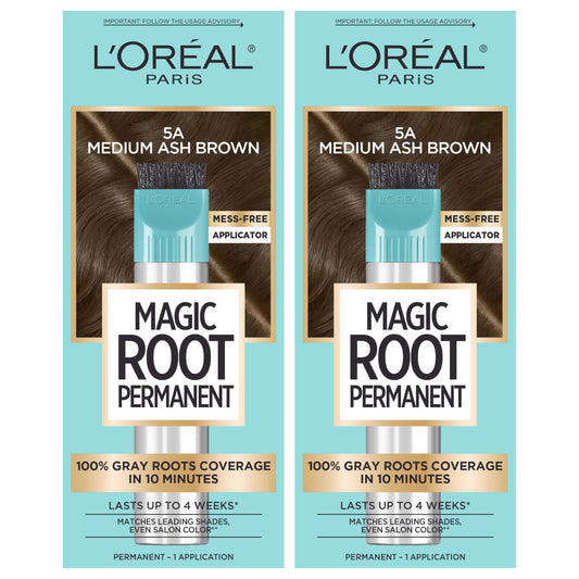 L'Oreal Paris Magic Root Permanent Hair Color Kit, 100% Gray Hair Coverage In Just 10 Minutes, Precision Brush Applicator for Seamless Application, 5A