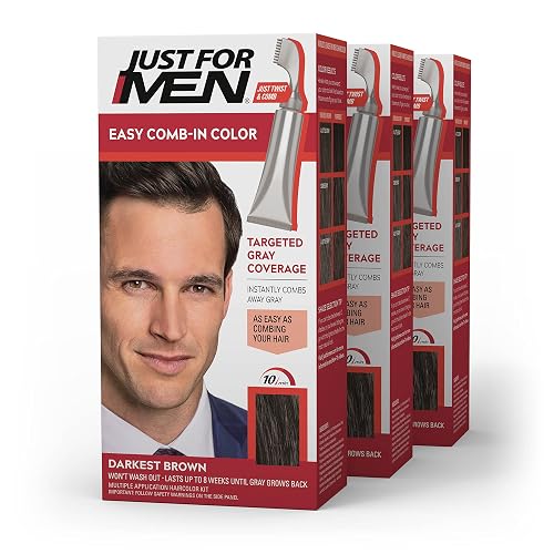 Just For Men Easy Comb-In Color Mens Hair Dye, Easy No Mix Application with Comb Applicator - Darkest Brown, A-50, Pack of 3 Beauty & Personal Care Just for Men