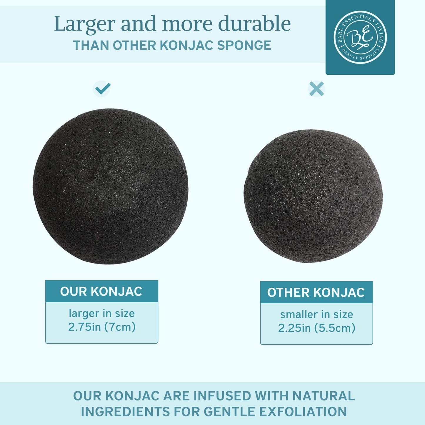 Bare Essentials Living - Konjac Sponges Set (12 Pack) with Activated Bamboo Charcoal Facial Sponge, Natural, Great for Facials, Bath, and Exfoliating Beauty & Personal Care Bare Essentials Living