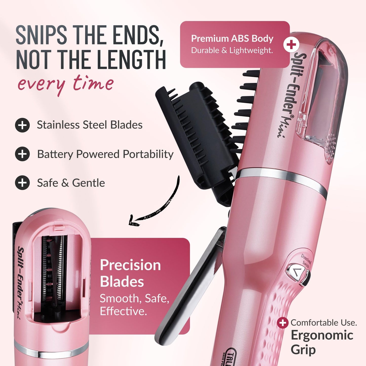 Split Ender Mini - Original Cordless Split End Hair Trimmer for Dry, Damaged, Brittle, Curly, Frizzy, or Straight Hair - Battery Operated Home Styling Beauty and Personal Care Split-Ender