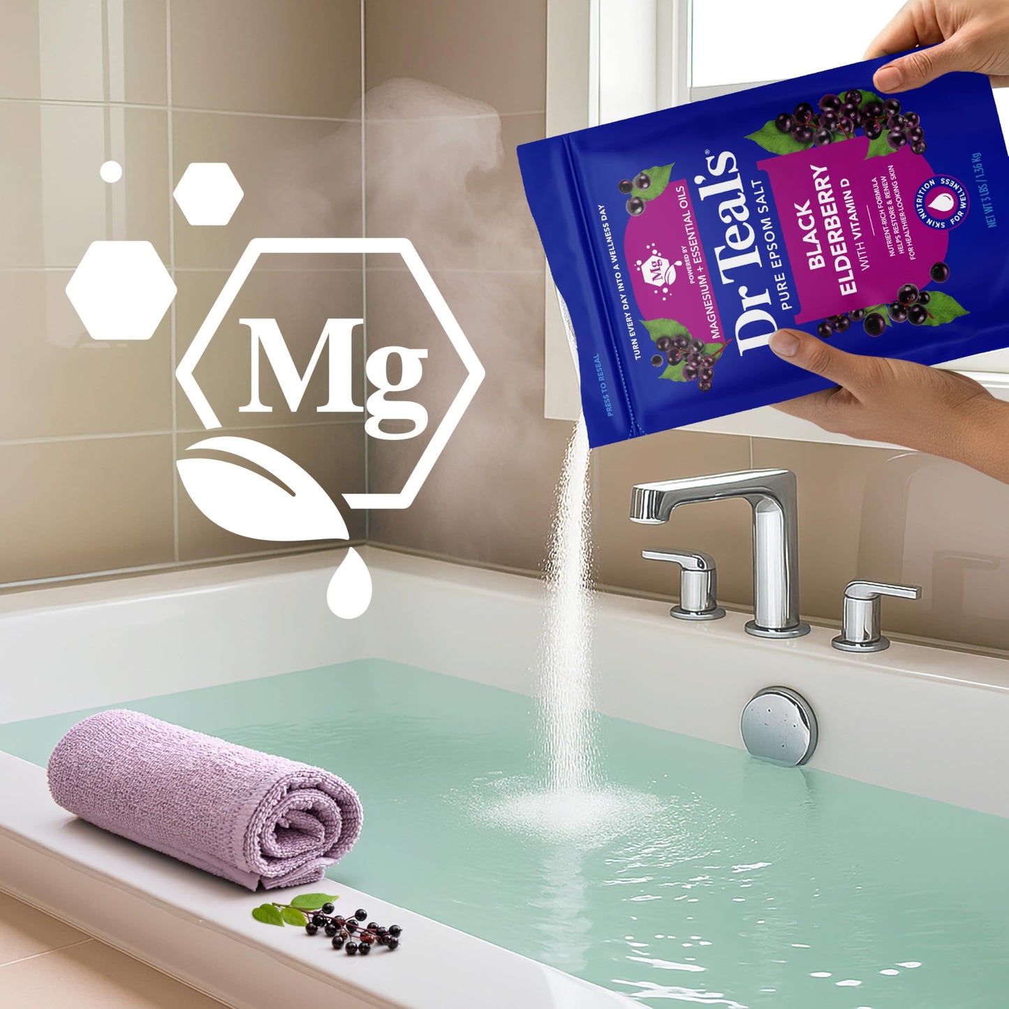 Dr Teal's Epsom Salt Magnesium Soak, Black Elderberry with Vitamin D, 3 lbs Beauty and Personal Care Dr Teal's