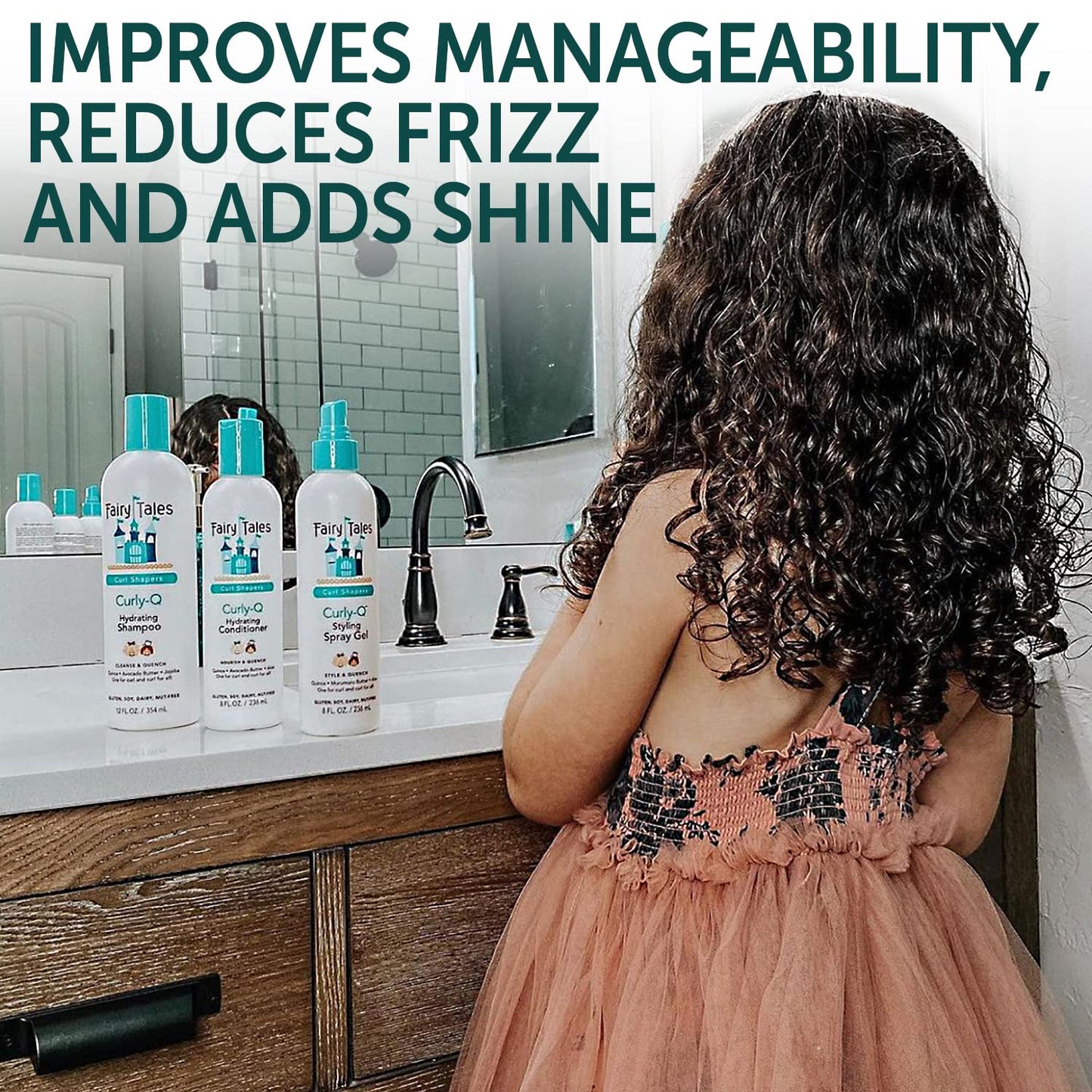 Fairy Tales Curly Q Hydrating Kids Shampoo 12oz, Conditioner 8oz, Styling Spray Gel 8oz & Refresher Spray 8oz - Paraben, Sulfate, Gluten & Nut Free Beauty & Personal Care Fairy Tales