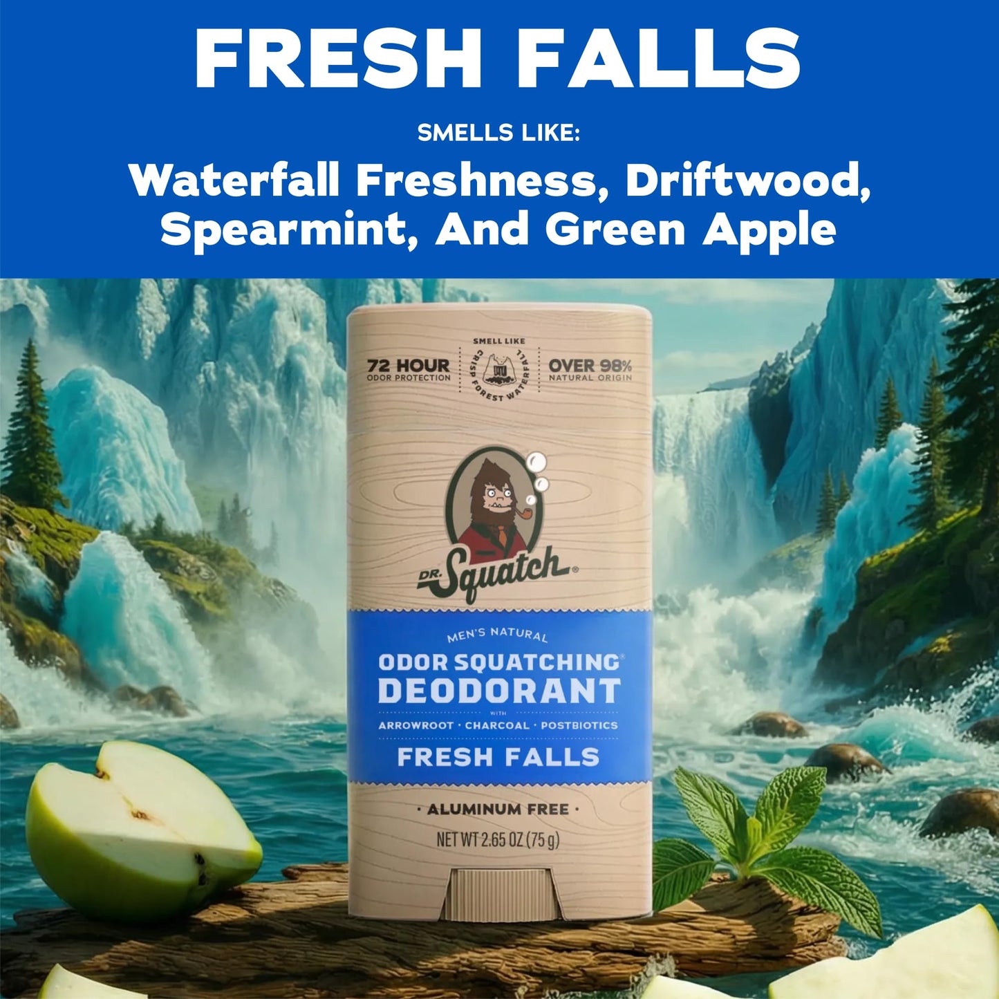 Dr. Squatch Natural Men’s Deodorant - Aluminum Free Natural Deodorant Men with Charcoal & Postbiotics for 72-Hour Odor Protection - Fresh Falls Beauty and Personal Care Dr. Squatch
