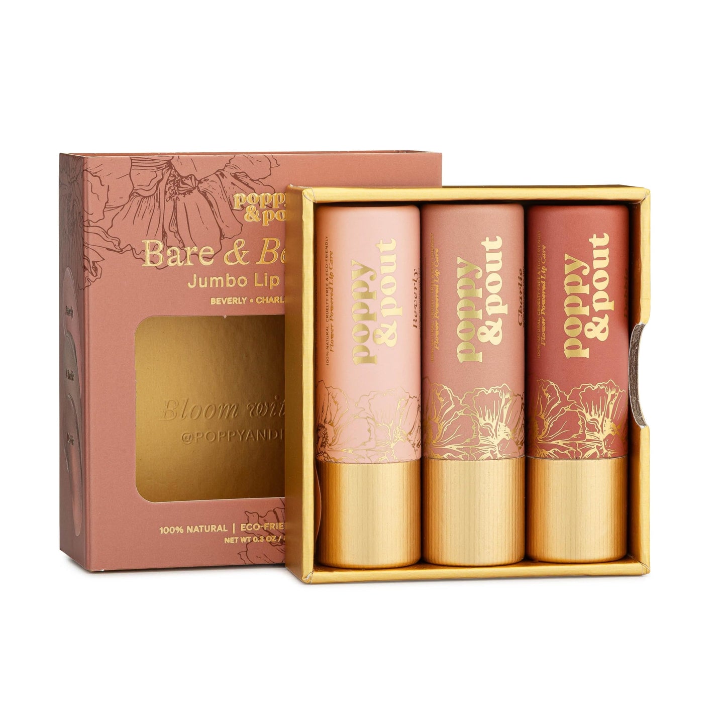Poppy & Pout All Natural Lip Tints, Sustainable Cardboard Tubes, Hand-filled, Beeswax, Vitamin E, Coconut Oil, Cruelty Free (Bare & Beautiful Trio) Beauty and Personal Care Poppy & Pout