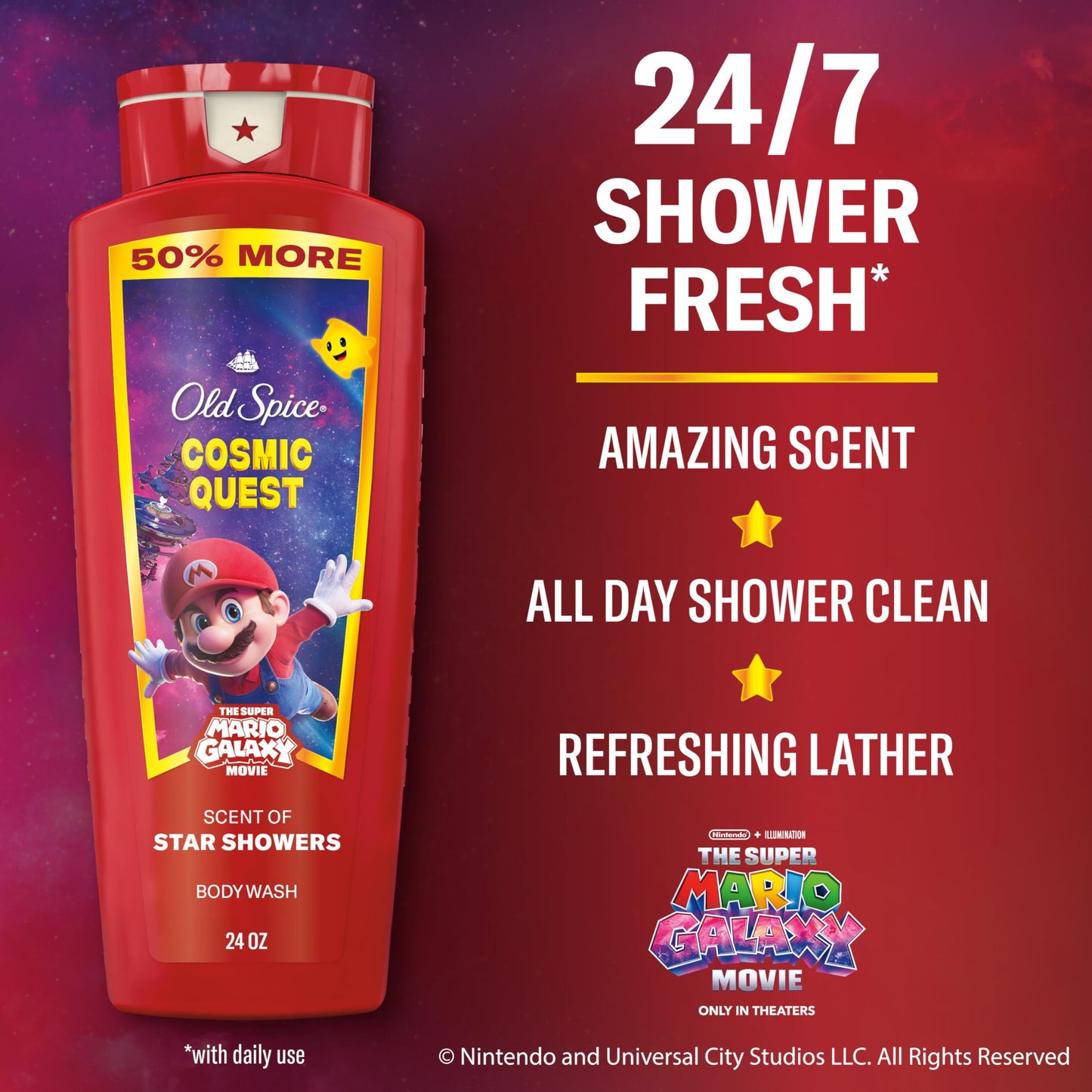Old Spice Body & Face Wash for Men, x The Super Mario Galaxy Movie, 3X Defense, 24/7 Shower Fresh with Long Lasting Scent, Smell Super with Cosmic Beauty & Personal Care Old Spice