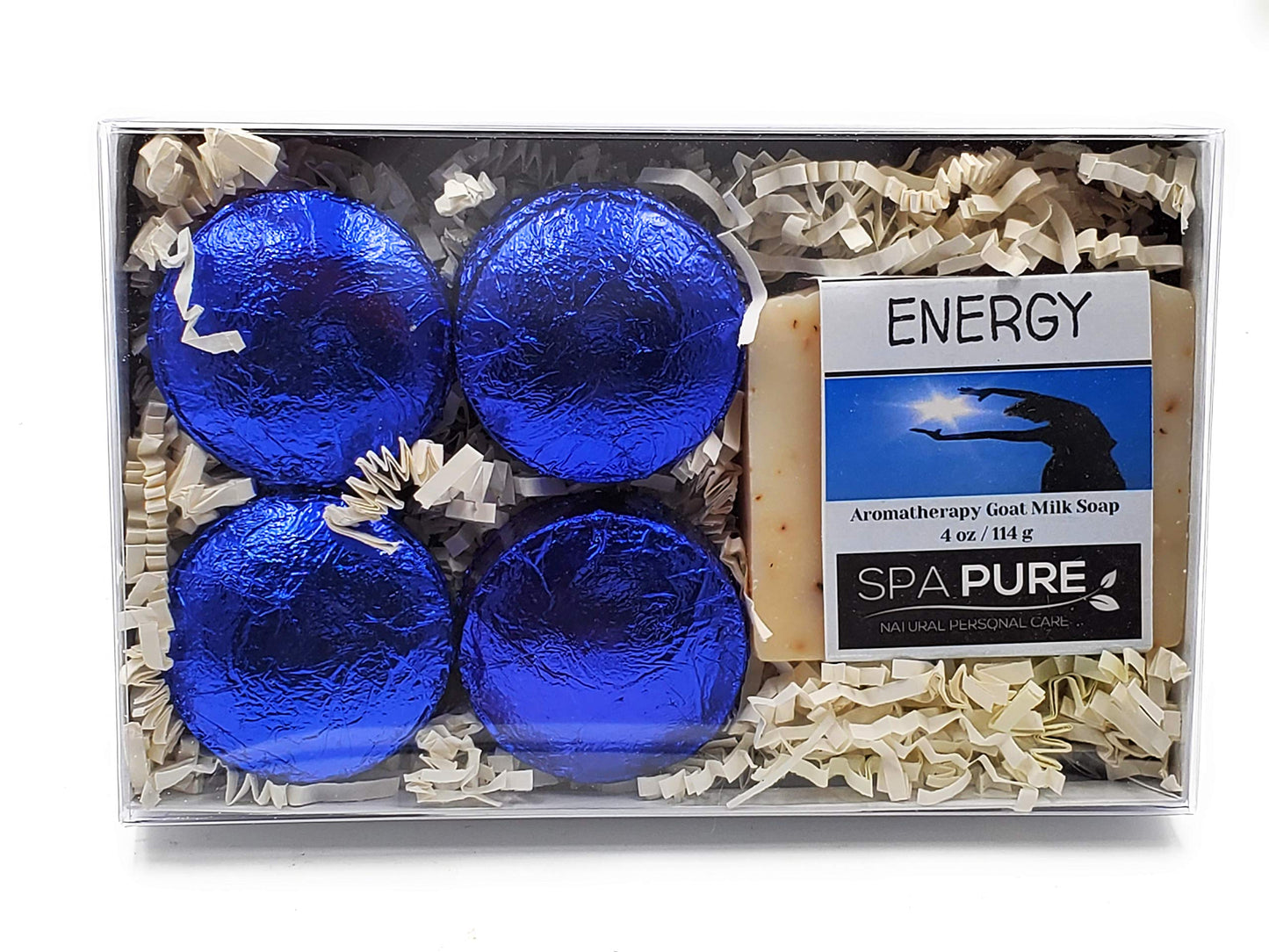 Spa Pure Aromatherapy Gift Set: Energy Artisan Soap, 4 Shower Steamers, made in USA with plant based ingredients, includes Cotton Steamer Bag & Soap Beauty and Personal Care Spa Pure
