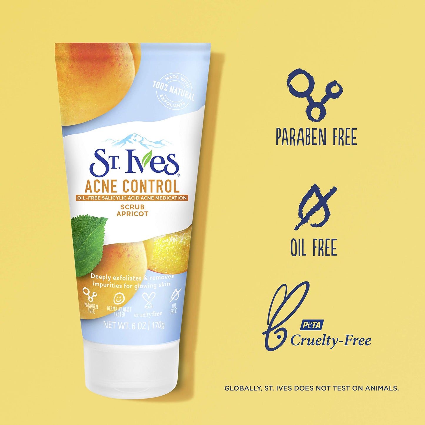 St. Ives Acne Control Face Scrub Deeply Exfoliates and Prevents Acne for Smooth, Glowing Skin Apricot Made with Oil-Free Salicylic Acid Acne Beauty & Personal Care St. Ives