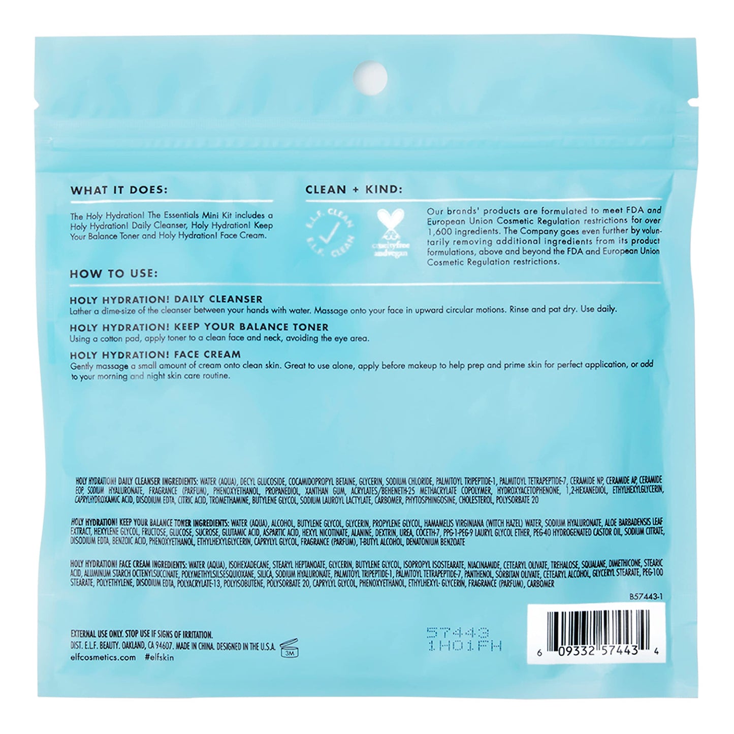 e.l.f. Skin Holy Hydration! The Essentials Mini Kit, Cleanser, Toner & Moisturizer for Hydrated & Balanced Skin, TSA-Friendly Sizes Beauty & Personal Care e.l.f.