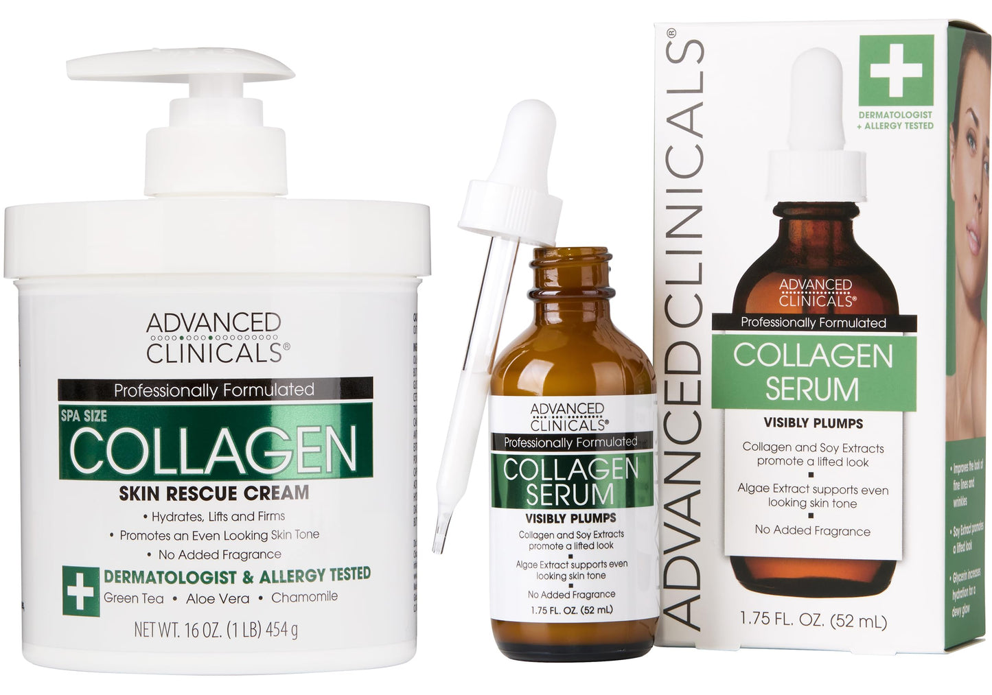 Advanced Clinicals Unscented Collagen Body Cream + Collagen Serum For Face 2PC Skincare Set | Face Serum & Body Lotion For Women & Men Helps Improve Beauty & Personal Care Advanced Clinicals