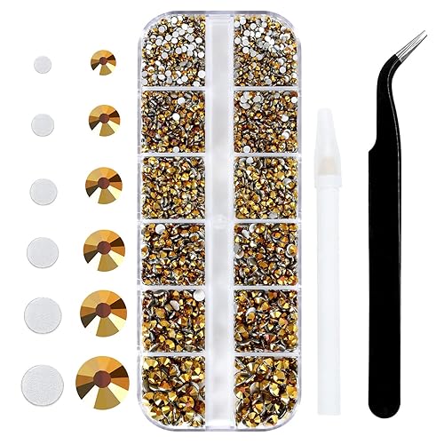 4240Pcs Gold Flatback Rhinestones 6 Sizes Crystal Diamonds for Nail Art Crafts Clothes Shoes with Tweezers and Picking Pen Beauty & Personal Care MEIBITE