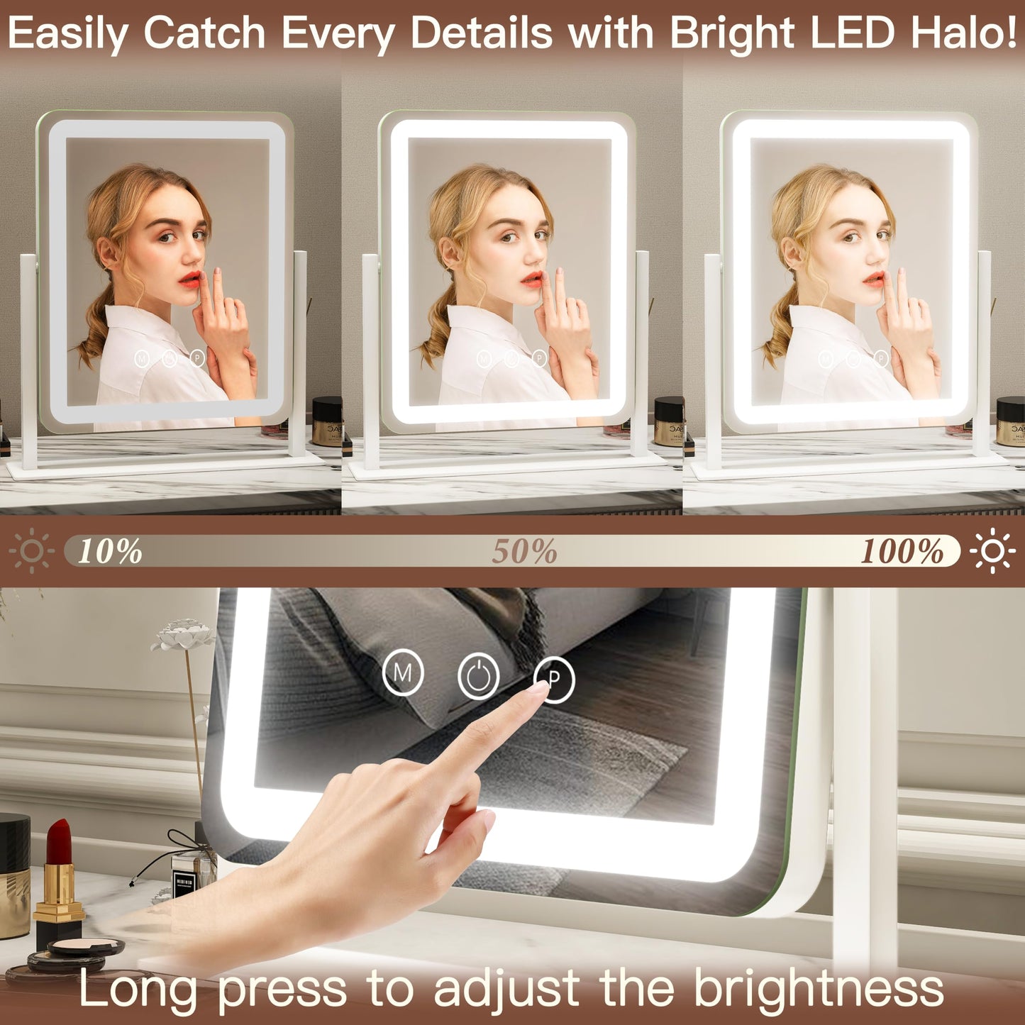 FENNIO Vanity Mirror with Lights - 15"x12.6" LED Lighted Makeup Mirror, Large Makeup Mirror with Lights, Touch Screen with 3-Color Lighting, Dimmable Beauty and Personal Care FENNIO