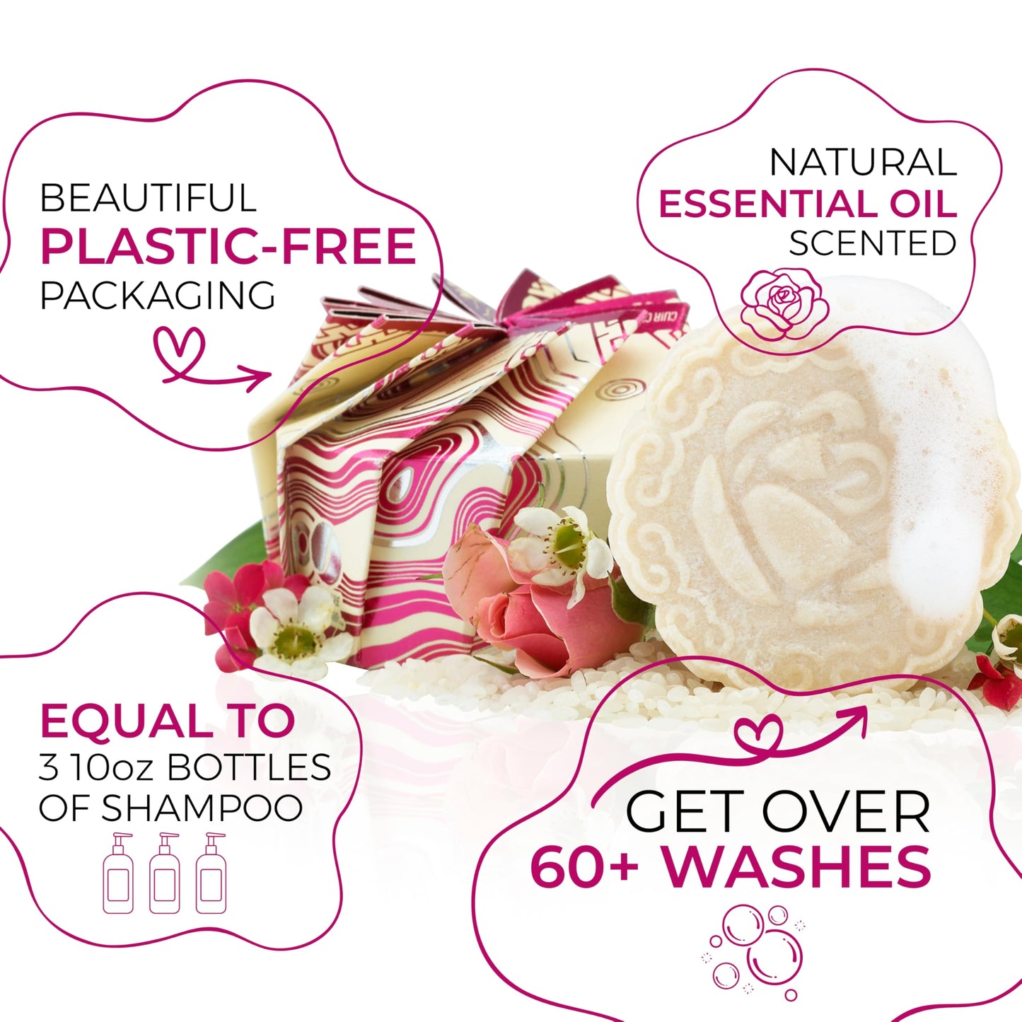 Viori Chamomile Rose Essential Oil Shampoo Bar Made with Rice Water - Handcrafted All Natural Shampoo Bars - Sulfate Free Beauty & Personal Care Viori