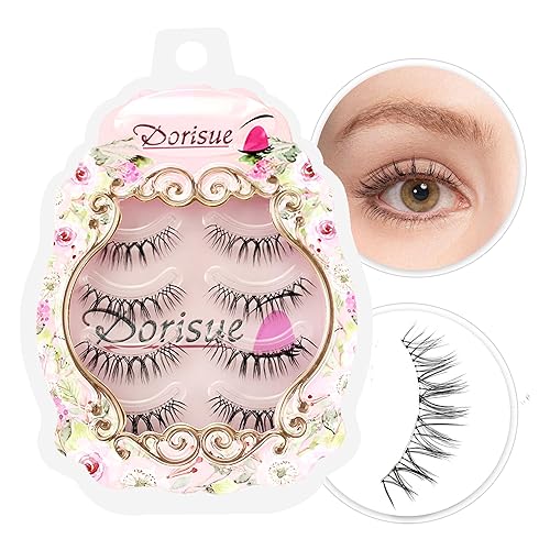 Dorisue Natural Round Eyes False Eyelashes - Ultra-Thin Invisible Band Dolly Eye Lashes for Natural Volume Look, 5-10mm Center Length, 4 Pairs (E6) Beauty & Personal Care Dorisue