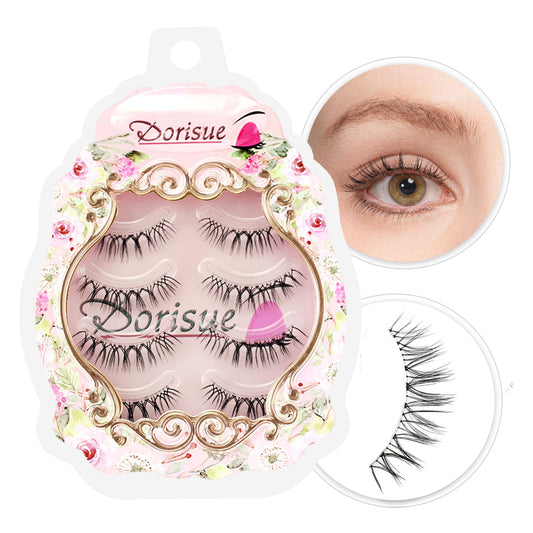 Dorisue Natural Round Eyes False Eyelashes - Ultra-Thin Invisible Band Dolly Eye Lashes for Natural Volume Look, 5-10mm Center Length, 4 Pairs (E6) Beauty & Personal Care Dorisue