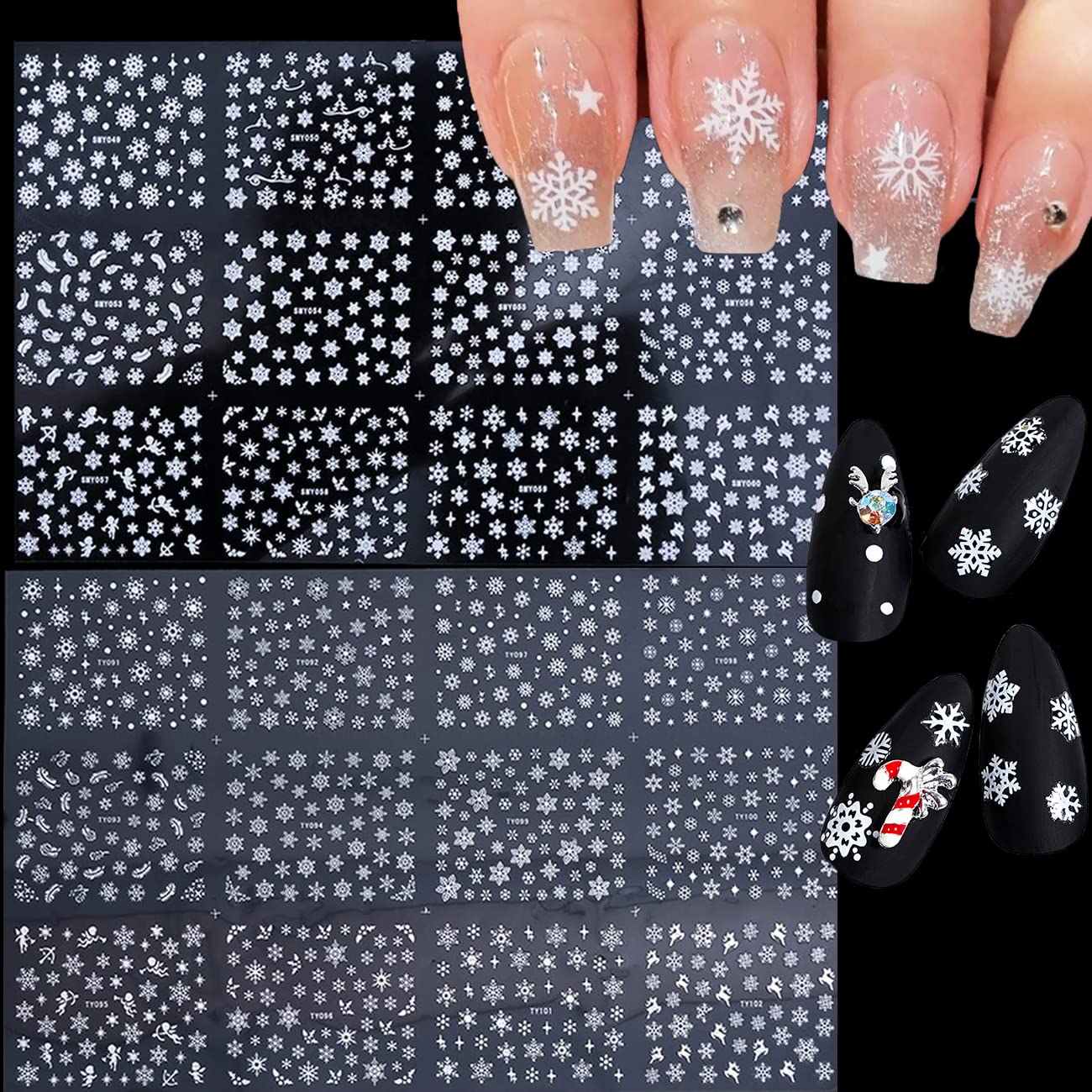 24 Sheets Snowflakes Nail Art Stickers Decals Christmas Nail Decals 3D Snowflake Self-Adhesive Nail Designs White and Sliver Winter Nail Art Supplies Beauty & Personal Care RYAOLFLY