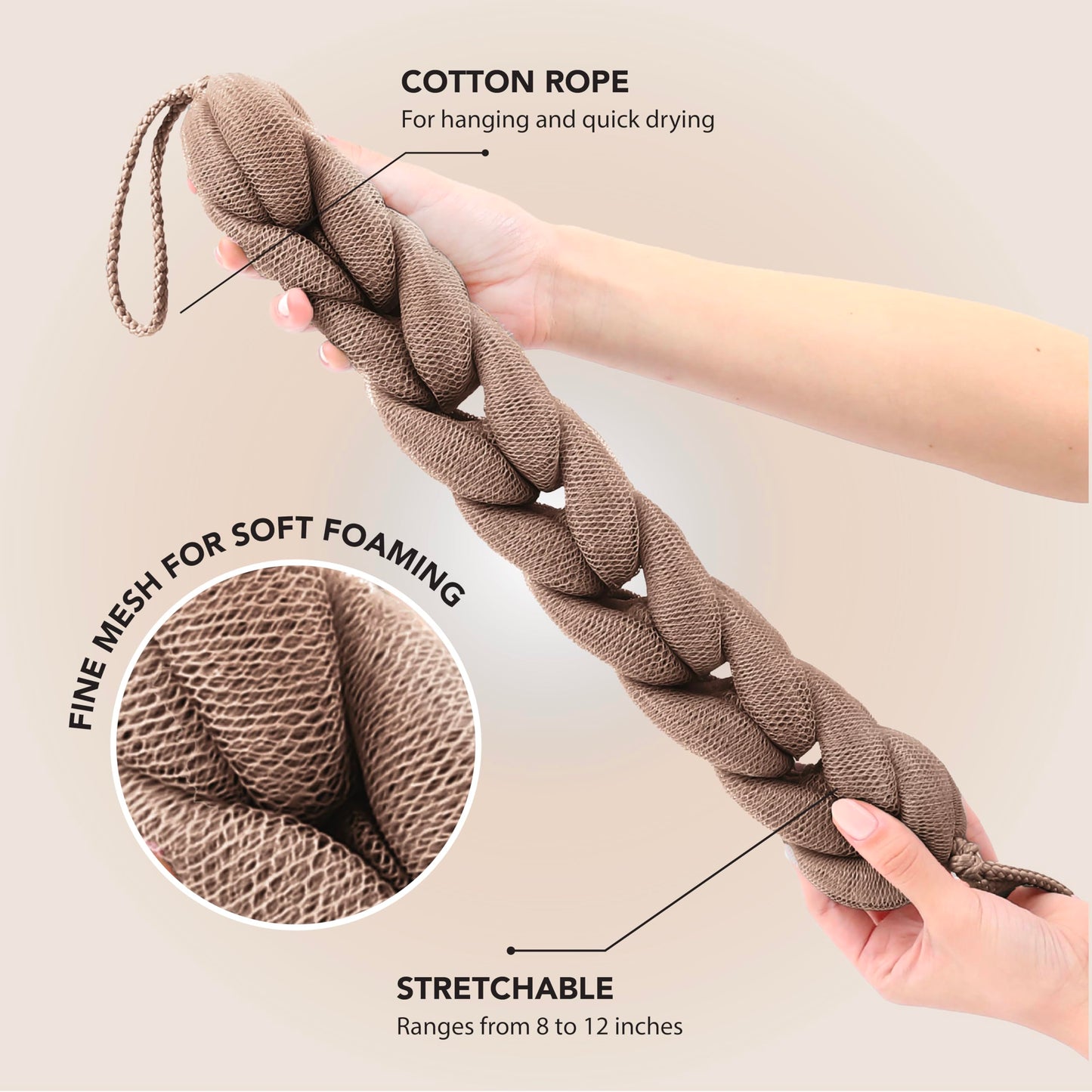 TADA Natural Beauty - Back Loofah Back Scrubber with Handle, Loofa Sponge Body Bath Scrubber for Shower, Skin Exfoliating (Neutral) Beauty and Personal Care TADA BEAUTY