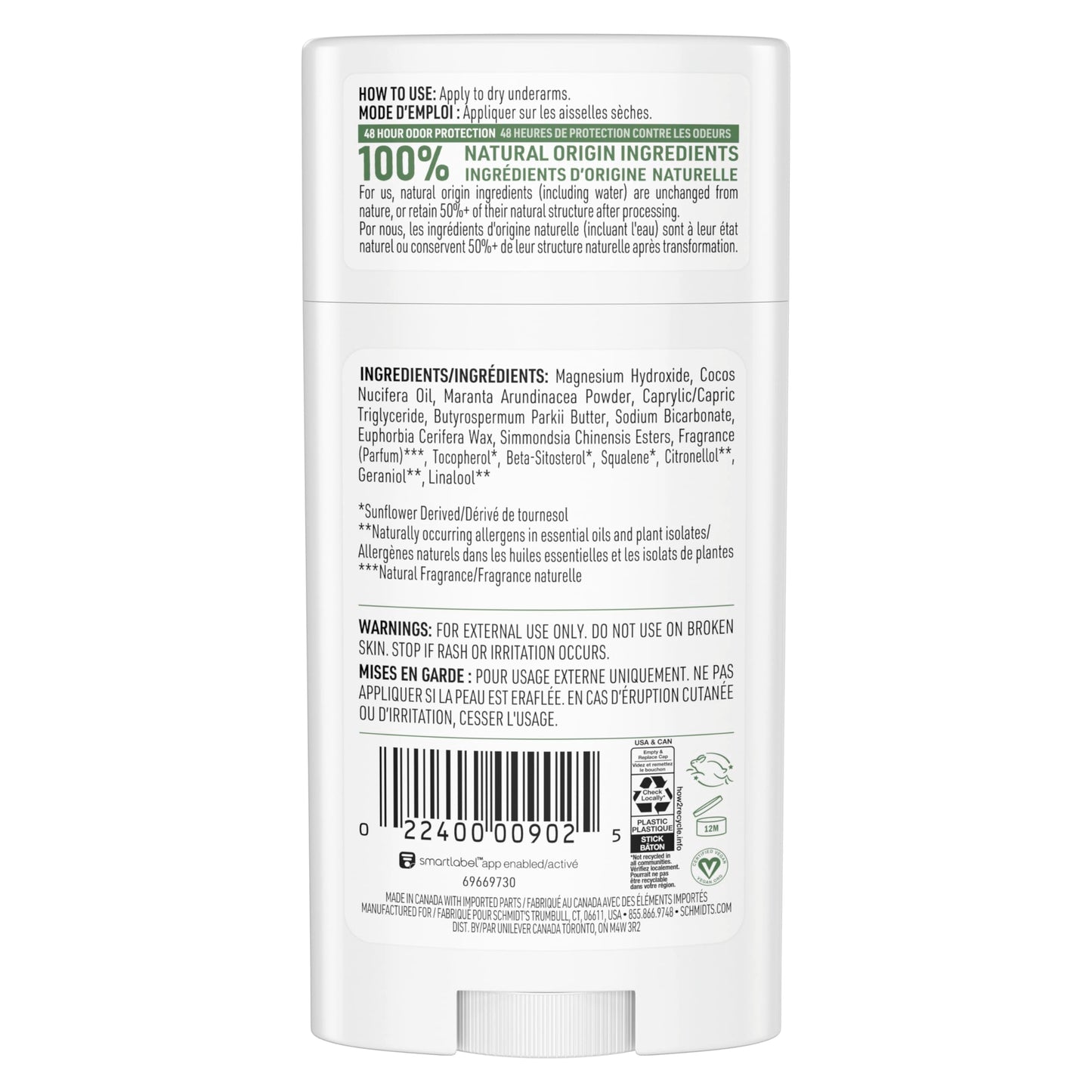 Schmidt's Aluminum-Free Vegan Deodorant Fresh Cucumber for Women and Men, with 24 Hour Odor Protection, Natural Ingredients, Cruelty-Free, 2.65 oz Beauty and Personal Care Schmidt's