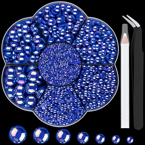 Nail Art Flat Back Half Round Pearl Kits 18, 1 Box of 6000 Pcs Flat-Back Ryoal Blue AB Pearl with Tweezer and Picker Pencil for Home DIY Nails Body Beauty & Personal Care BELLEBOOST
