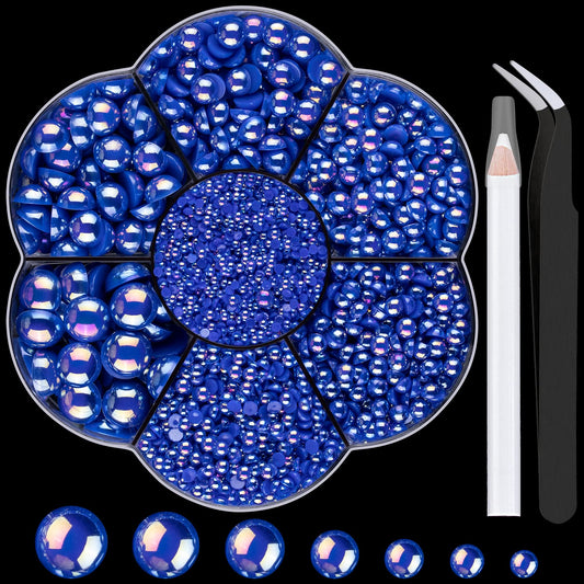 Nail Art Flat Back Half Round Pearl Kits 18, 1 Box of 6000 Pcs Flat-Back Ryoal Blue AB Pearl with Tweezer and Picker Pencil for Home DIY Nails Body Beauty & Personal Care BELLEBOOST