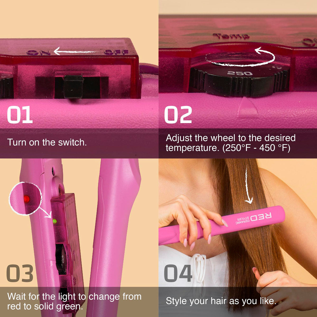 Red by Kiss 1" Ceramic Styler Flat Iron, Up to 450 F Variable Heat Settings for Silky Smooth Hair, Professional Ceramic Plates, Tangle-Free Swivel