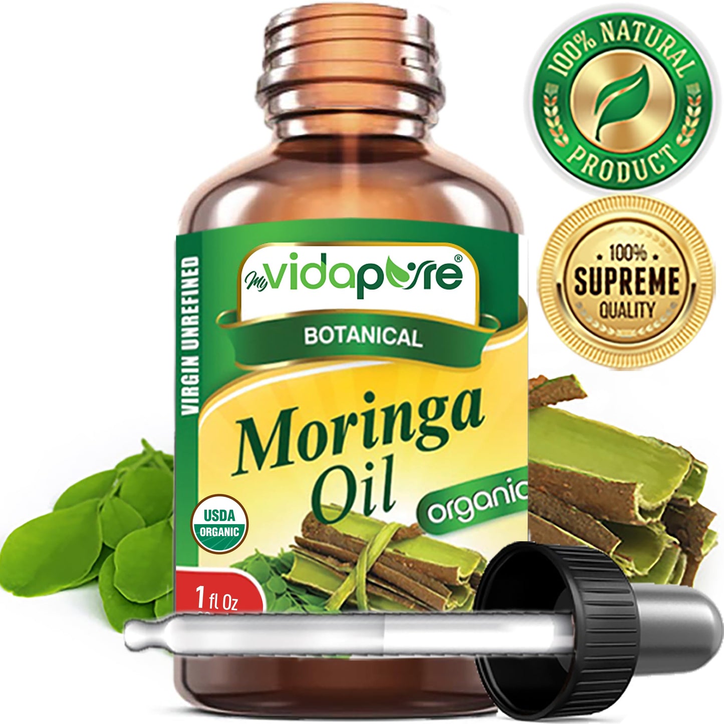 MYVIDAPURE Organic MORINGA OIL Moringa Oleifera Certified Organic 100% Natural Pure Virgin Unrefined for Face, Skin, Body, Hair, Lip, Nails Beauty & Personal Care MYVIDAPURE