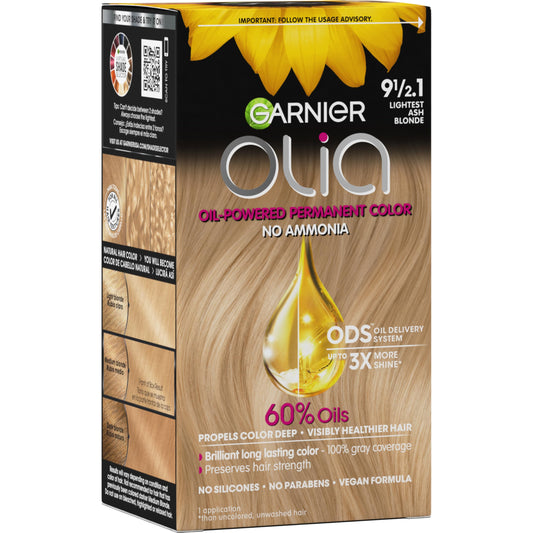 Garnier Olia Hair Color, Ammonia-Free Permanent Hair Dye, Oil-Powered Formula for 100% Gray Coverage and 3x Shinier Hair, Vegan & Cruelty Free, 9