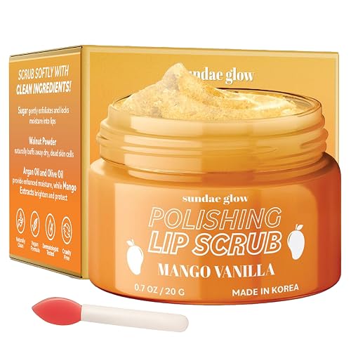 Sundae Glow Lip Scrub with Mango Vanilla - Exfoliates, Hydrates & Repairs - Smooths, Softens & Revitalizes Dry Lips - Dermatologist Tested, Korean Beauty & Personal Care Sundae Glow