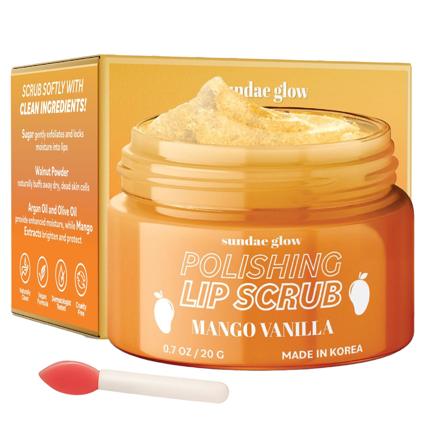 Sundae Glow Lip Scrub with Mango Vanilla - Exfoliates, Hydrates & Repairs - Smooths, Softens & Revitalizes Dry Lips - Dermatologist Tested, Korean Beauty & Personal Care Sundae Glow