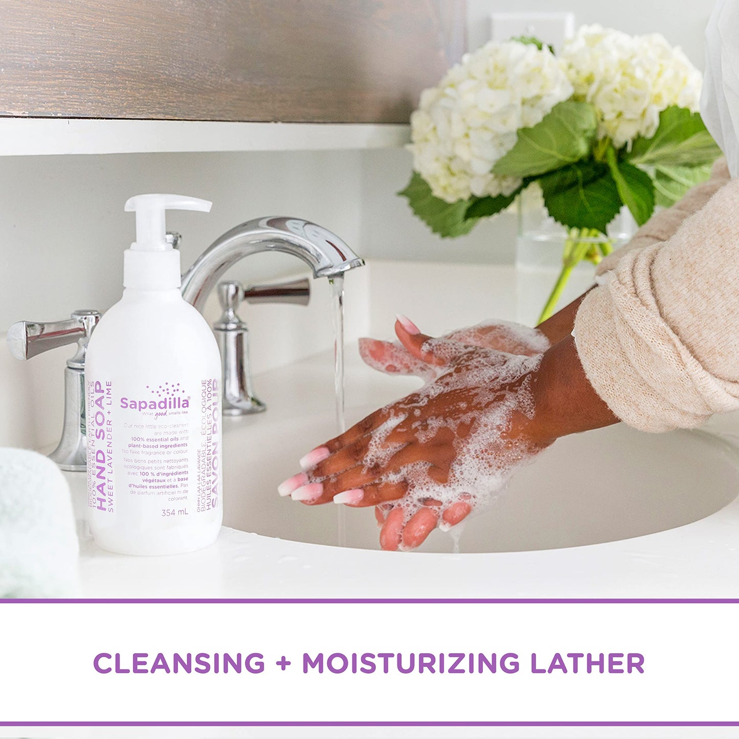Sapadilla Liquid Hand Soap - Sweet Lavender + Lime - Made with 100% Pure Essential Oil Blends, Cleansing & Moisturizing, Aromatic & Fragrant Hand Beauty & Personal Care Sapadilla
