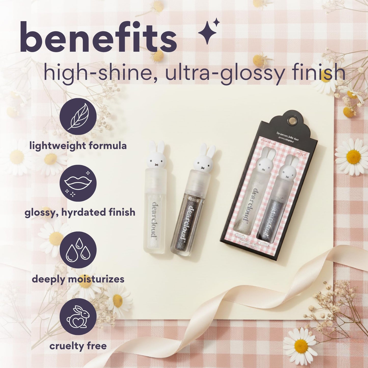 dearcloud Miffy Lip Serum Jelly Duo - Hydrating Lip Gloss for Women with Hyaluronic Acid, Rosehip & Jojoba Seed Oils- Korean Skin Care pH Color Beauty & Personal Care dearcloud