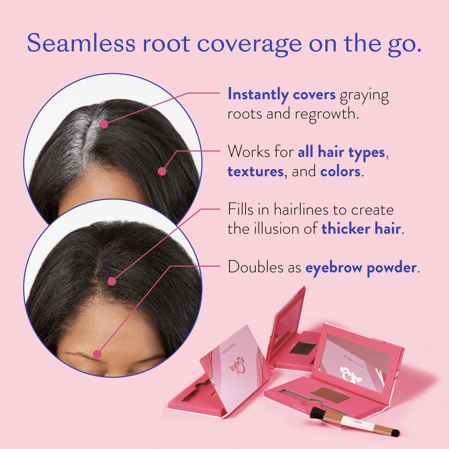 eSalon Root Touch Up + Brow Powder, Conceal & Cover (Black) - Hairline Powder for Women - Scalp Concealer & Filler for Thinning & Gray Hair Coverage Beauty & Personal Care eSalon