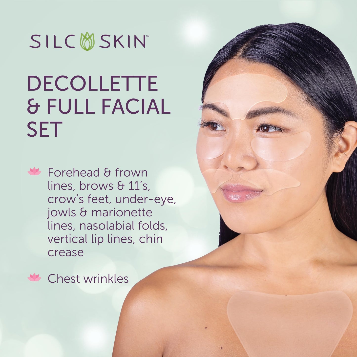Silc Skin Decollette And Full Facial Set Silicone Pads, Reusable Medical Grade Silicone Face Patches And Chest Pad For Wrinkles, Holiday Beauty Gift Beauty & Personal Care Silc Skin