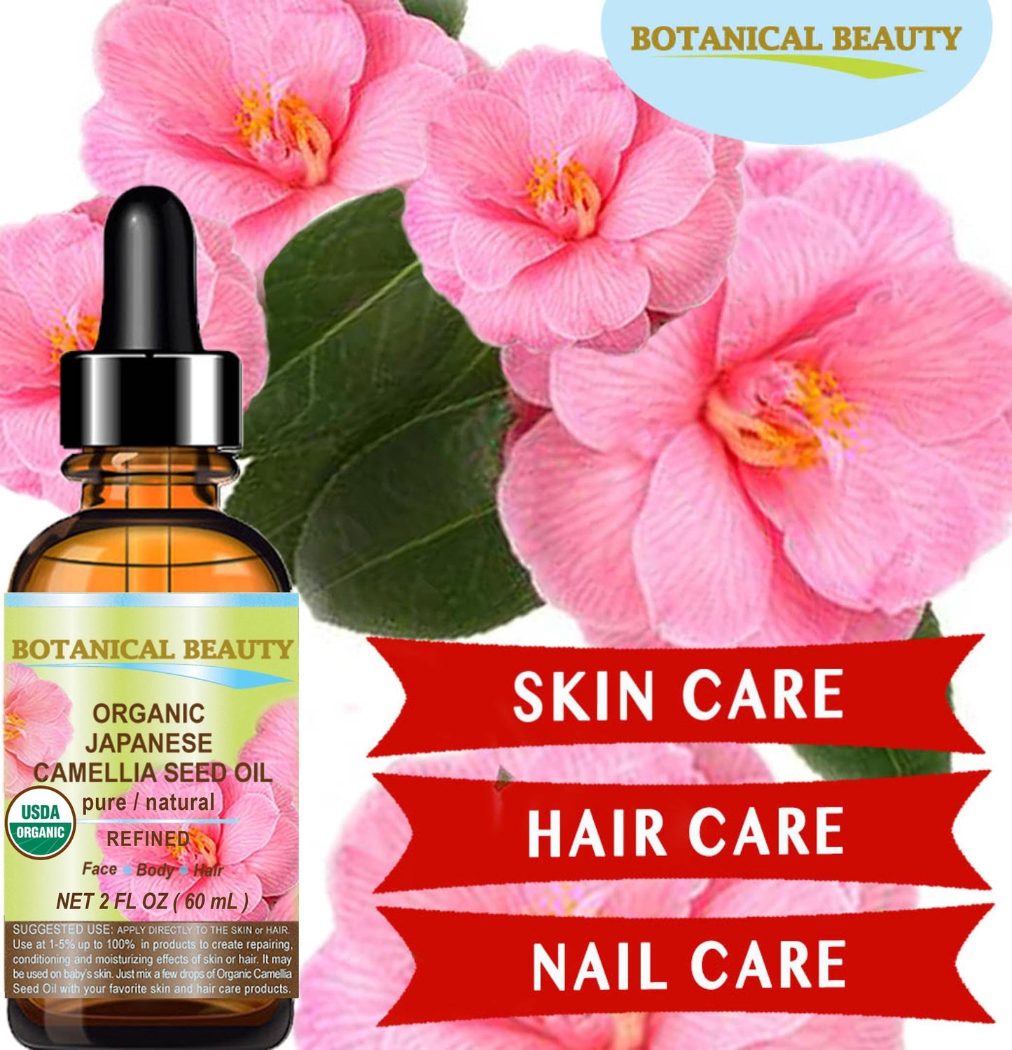 Botanical Beauty Japanese ORGANIC CAMELLIA Seed Oil. 100% Pure Natural Undiluted Refined Cold Pressed Carrier Oil to revitalize and rejuvenate the Beauty & Personal Care Botanical Beauty