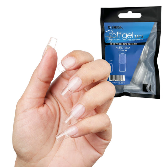 Soft Gel Tips Ultra Clear Pre-Roughened 550 pcs (Medium Square)