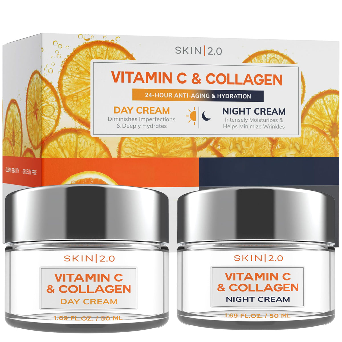 Skin 2.0 Vitamin C & Collagen Face Moisturizer - Anti Aging Day & Night Cream for Smooth & Radiant Skin, Firms & Restores Dull Complexion Beauty & Personal Care Skin 2.0