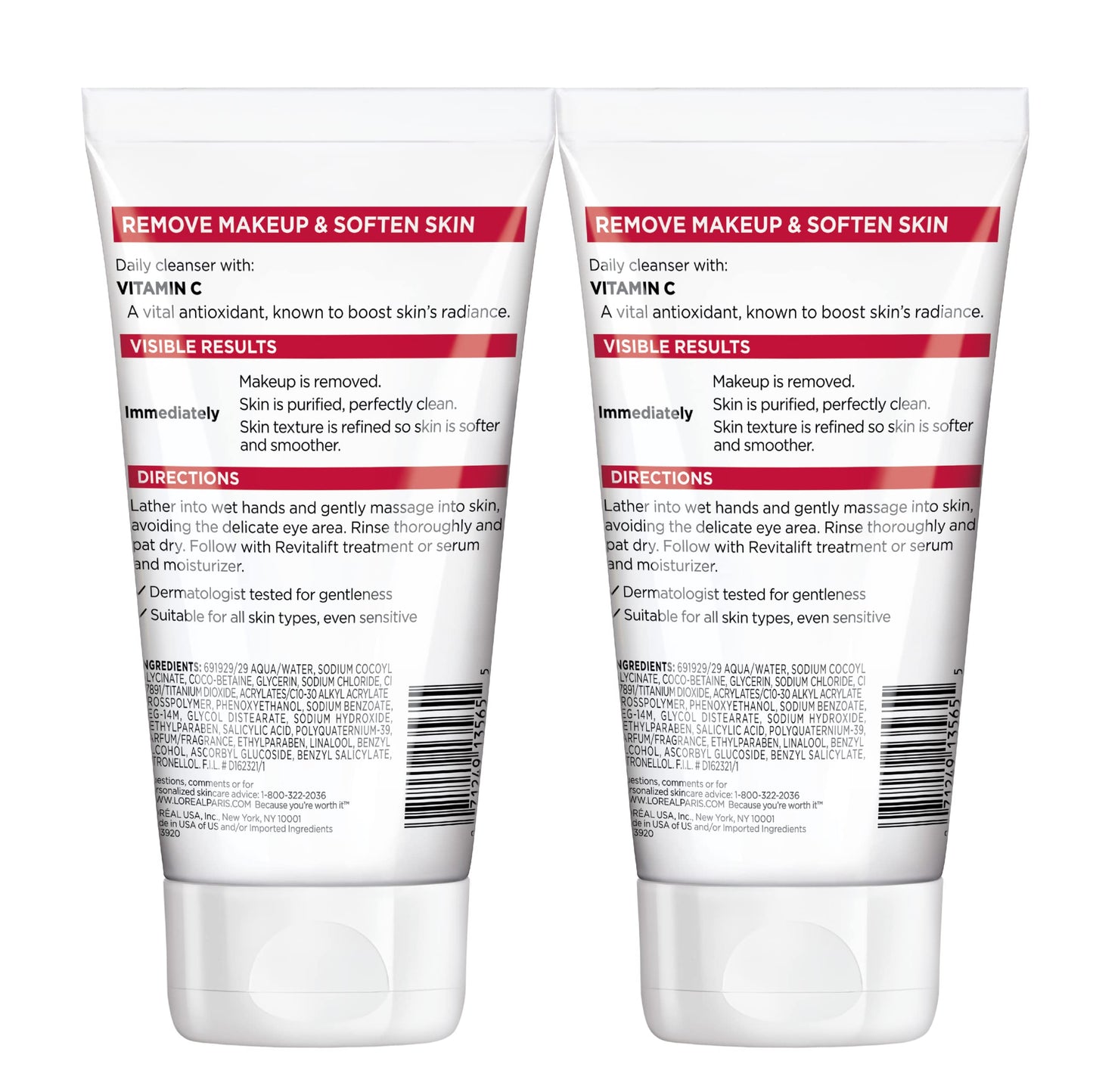 L'Oreal Paris Revitalift Daily Cream Cleanser, Gentle Makeup Remover Face Wash with Vitamin C 5 fl. oz (Pack of 2) Beauty & Personal Care L'Oreal Paris