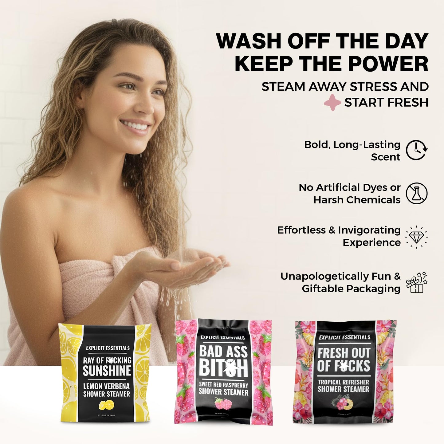 Explicit Essentials Shower Steamers Gift Set - 3 Energizing Shower Pucks (Tropical Refresher, Lemon Verbena & Sweet Red Raspberry) - Aromatherapy Spa Beauty and Personal Care Explicit Essentials
